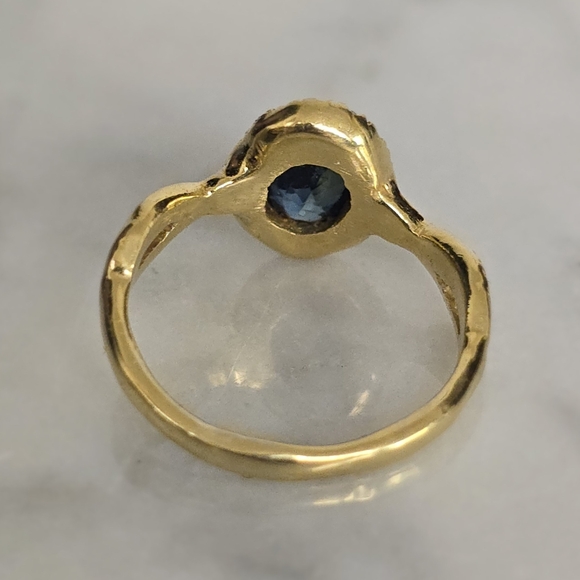 COMMUNION BY JOY 18K Yellow Gold Sapphire with Diamond Halo Ring Size 5 - Picture 6 of 8